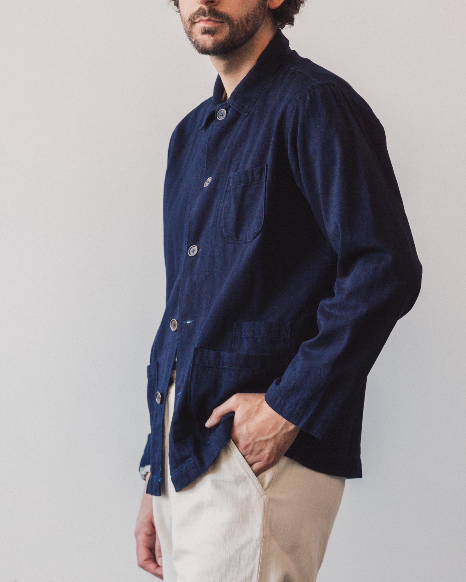 Universal Works Bakers Overshirt, Indigo – Glasswing