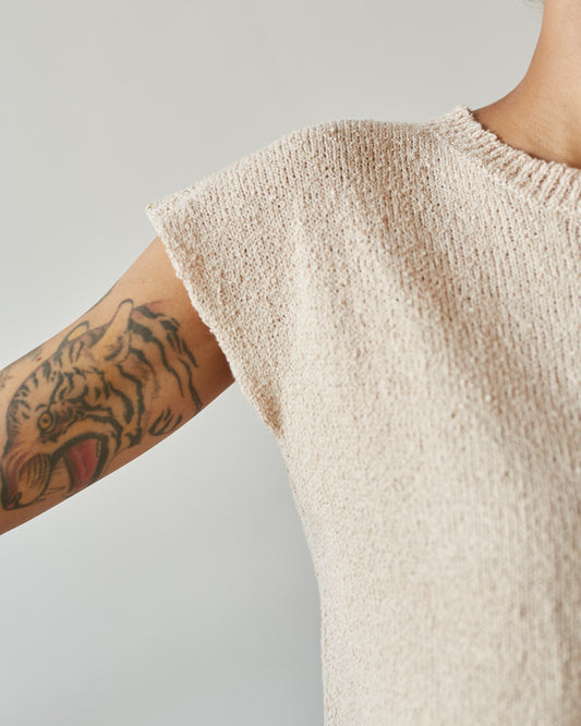 Atelier Delphine Cap Sleeve Boucle Pima Tee, Honey Cream