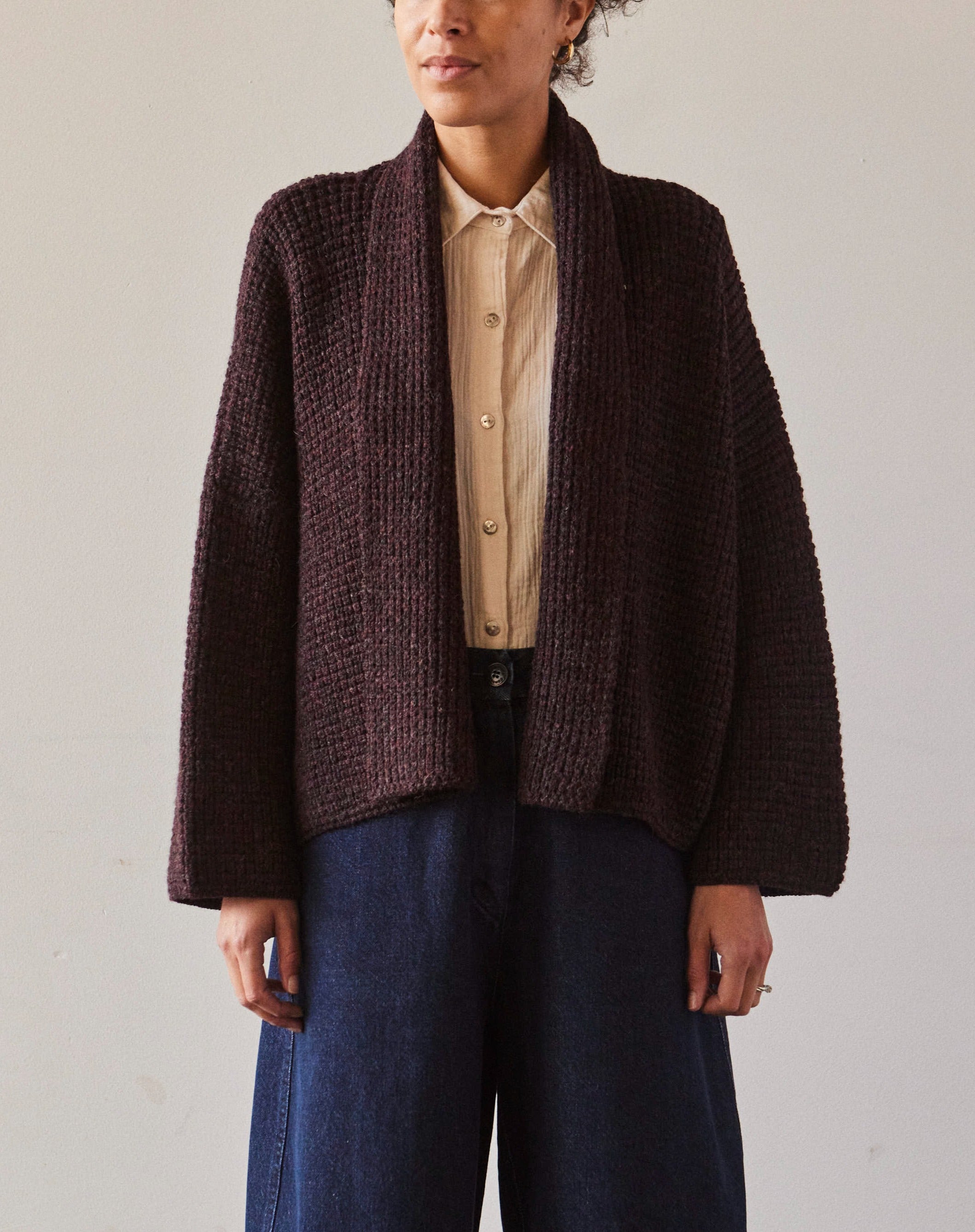 Atelier Delphine Kimono Waffle Jacket, Aubergine | Glasswing