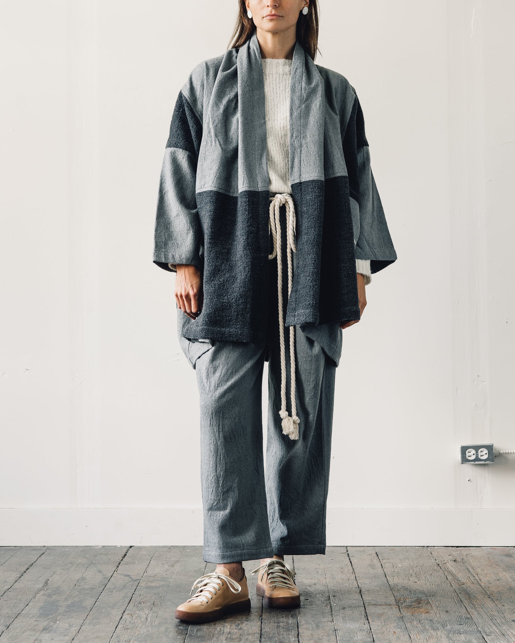 Atelier Delphine Haori Coat Patched Boa, Grey | Glasswing