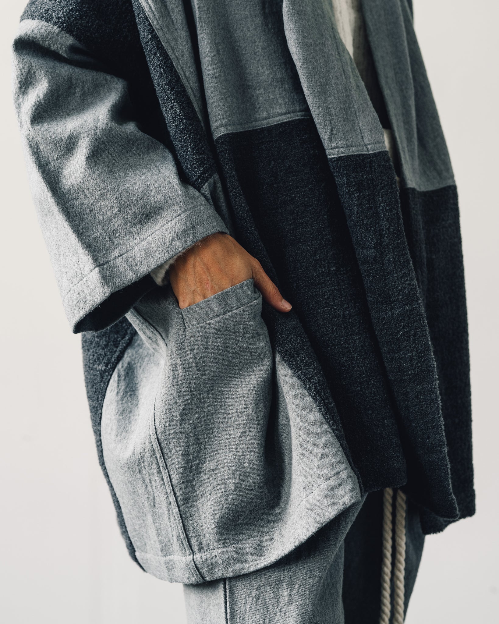 Atelier Delphine Haori Coat Patched Boa, Grey