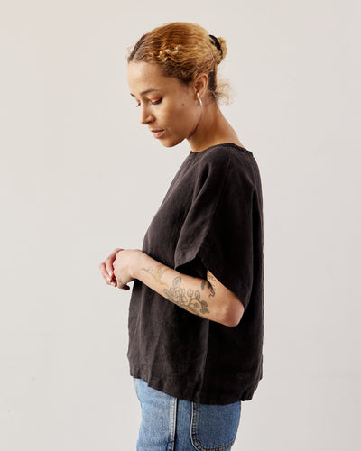 Black Crane Linen Box Top, Black