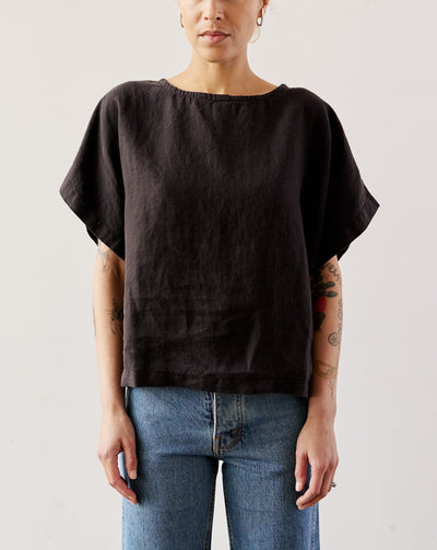Black Crane Linen Box Top, Black
