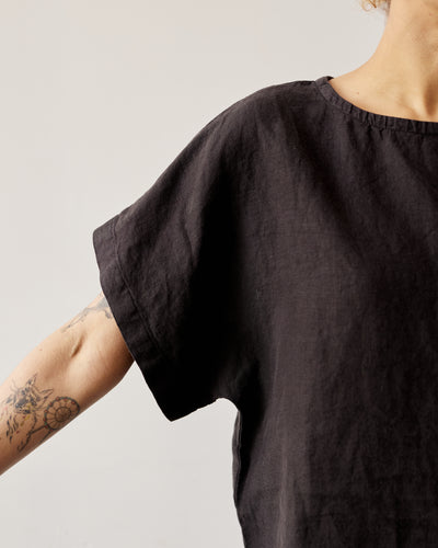 Black Crane Linen Box Top, Black