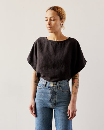 Black Crane Linen Box Top, Black