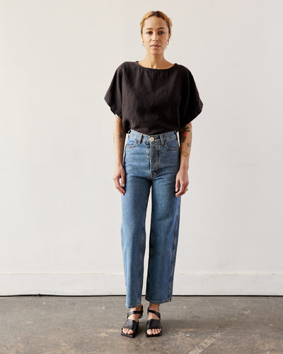 Black Crane Linen Box Top, Black