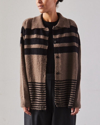 Cordera Baby Alpaca Striped Polo Cardigan, Brown