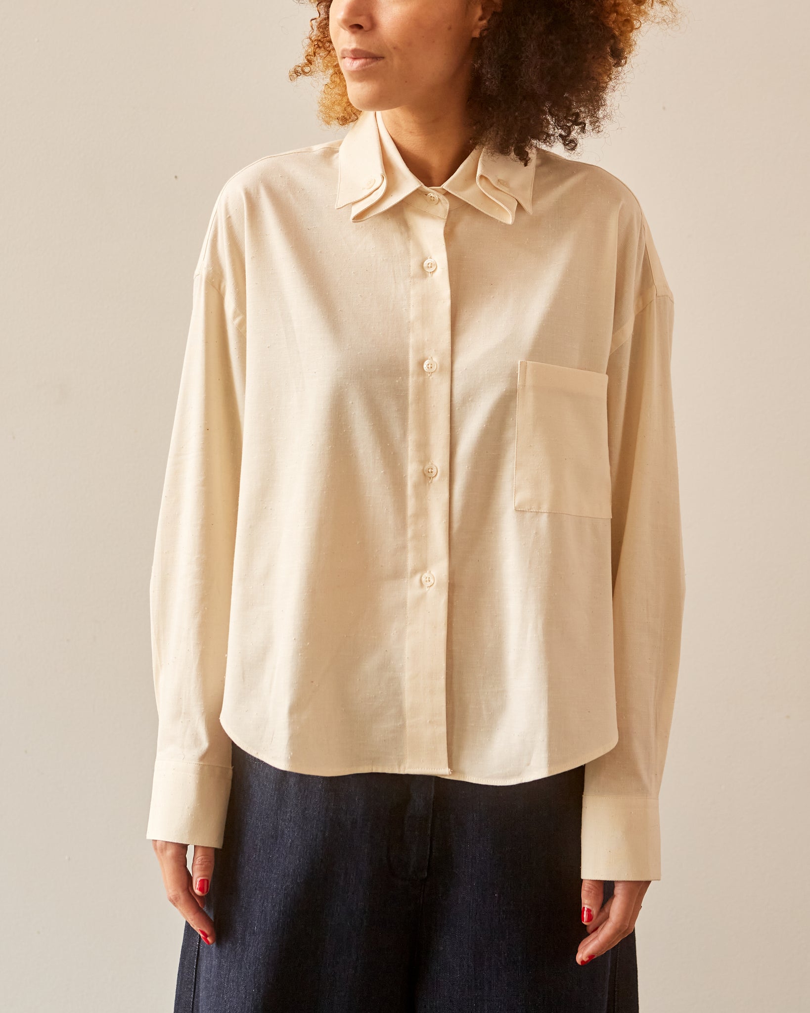 Cordera Cotton Double Collar Shirt, Natural