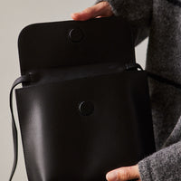 Cordera Leather Flap Bag, Black