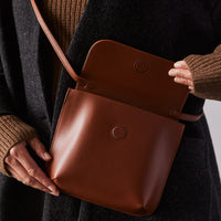 Cordera Leather Flap Bag, Camel