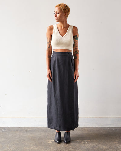 Cordera Linen Long Skirt, Black