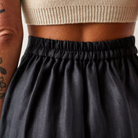 Cordera Linen Long Skirt, Black