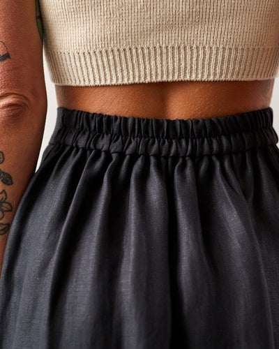 Cordera Linen Long Skirt, Black