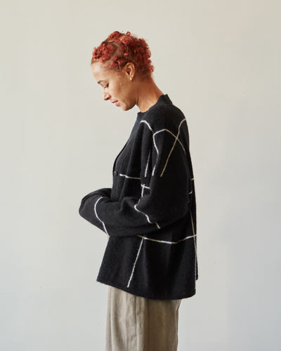 Cordera Plaid Cardigan, Black