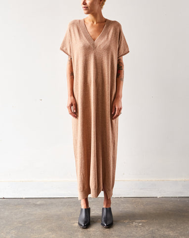 Cordera Soft Cotton V-Neck Dress, Nougat