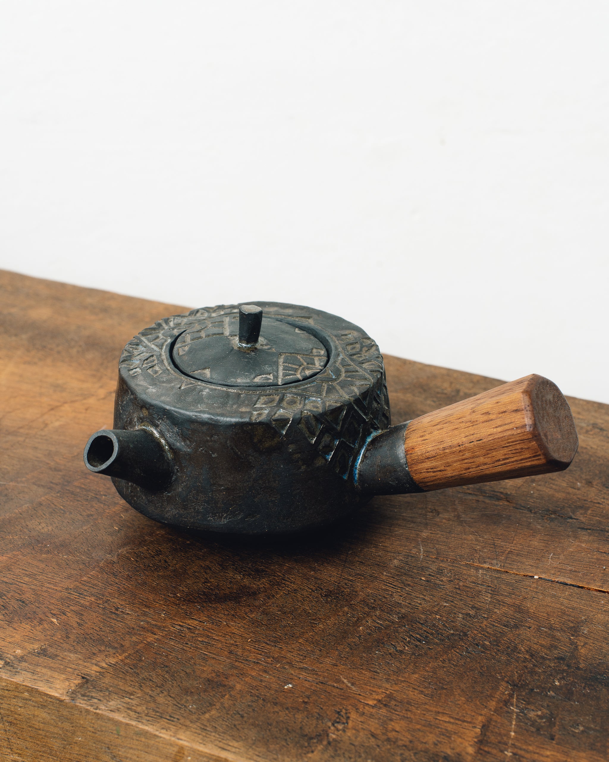 Teapot with Wood Carved Handle