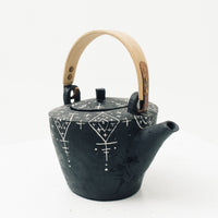 Ayame Bullock Black Mudcloth Teapot, Wood Handle