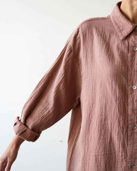 Delphine Oversized Overlay Shirt, Baked Coral