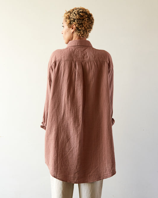 Delphine Oversized Overlay Shirt, Baked Coral