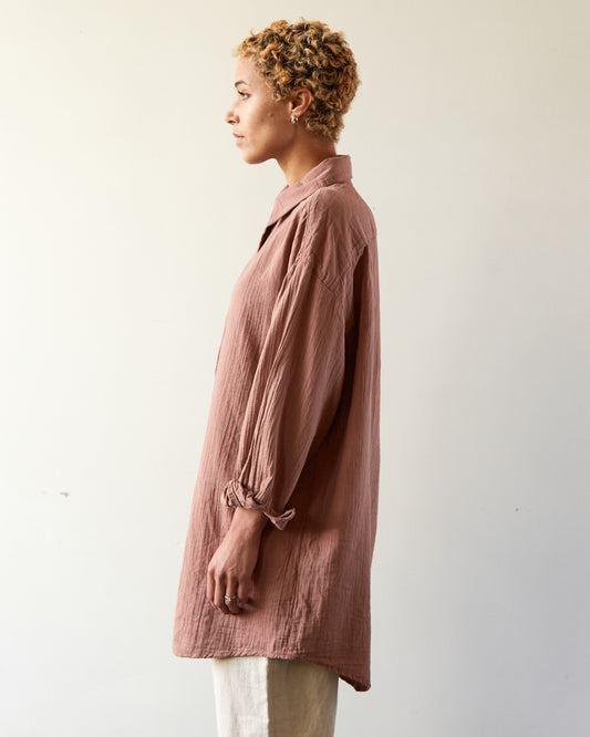 Delphine Oversized Overlay Shirt, Baked Coral