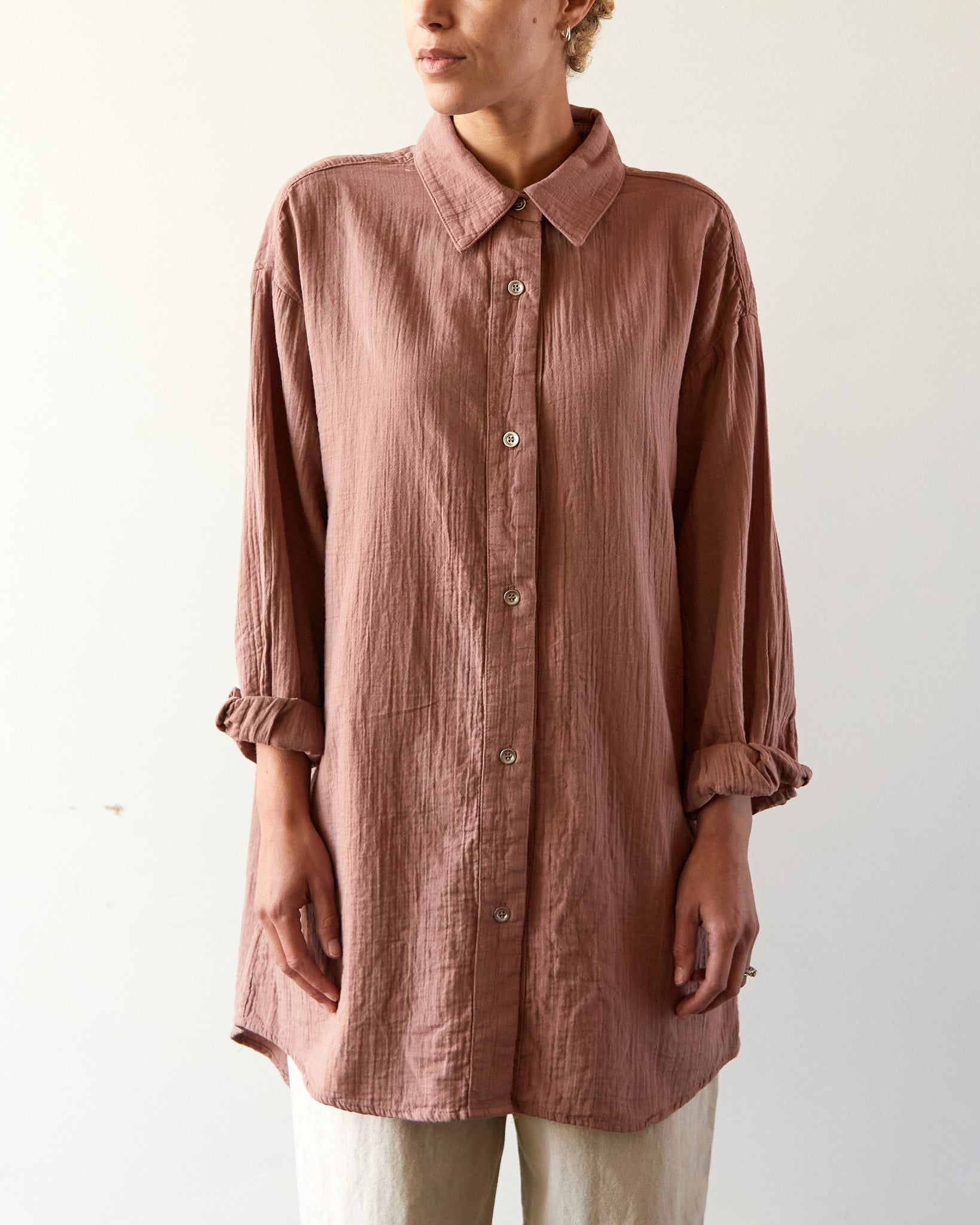 Delphine Oversized Overlay Shirt, Baked Coral
