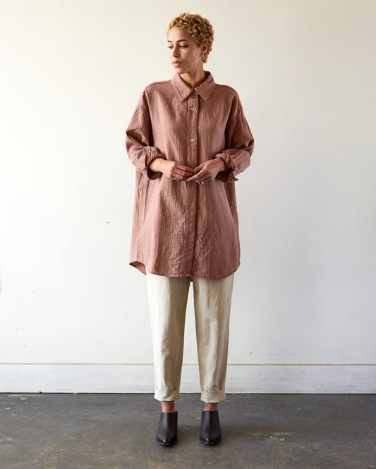 Delphine Oversized Overlay Shirt, Baked Coral