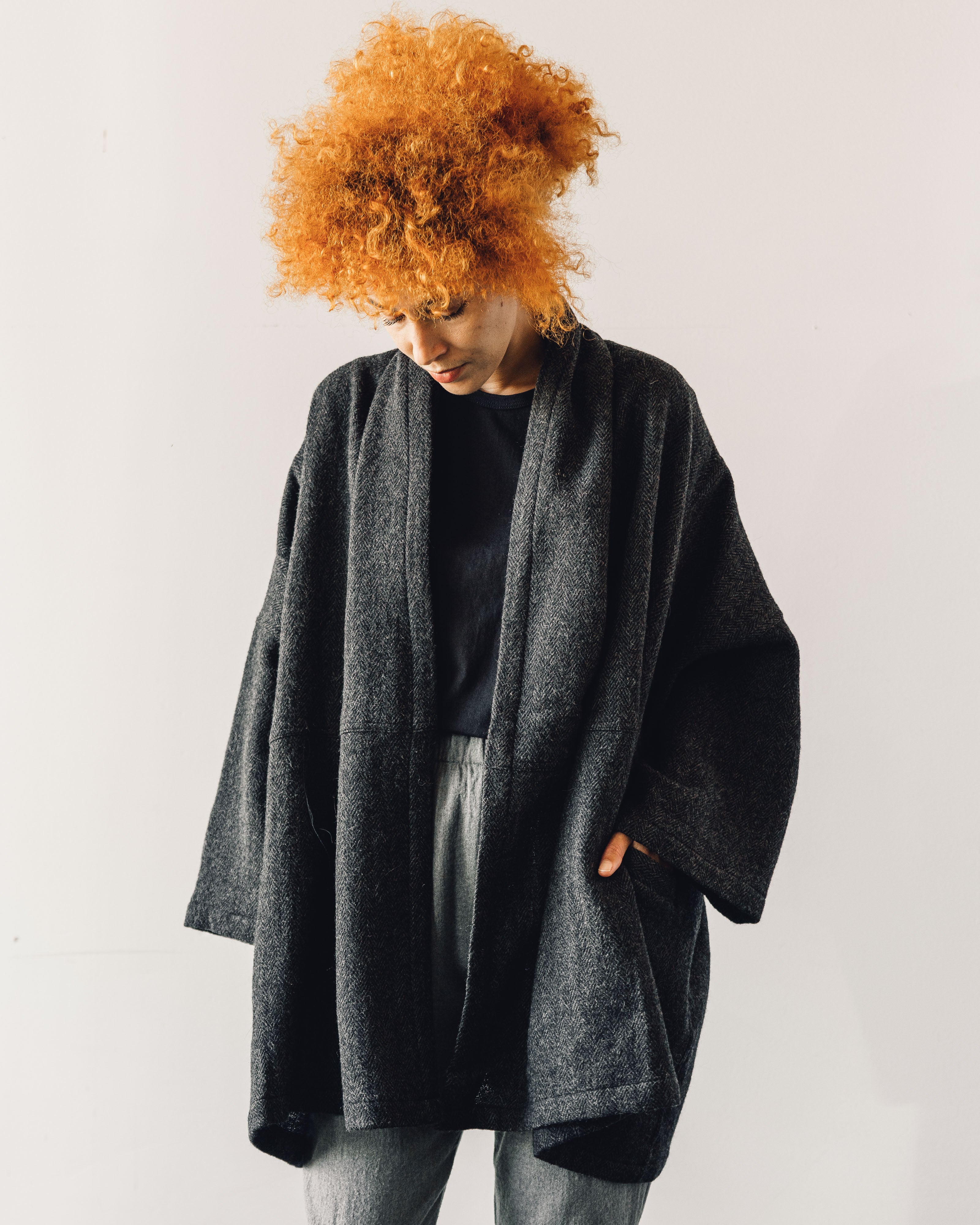 Atelier Delphine Haori Coat Deep Sea Herringbone