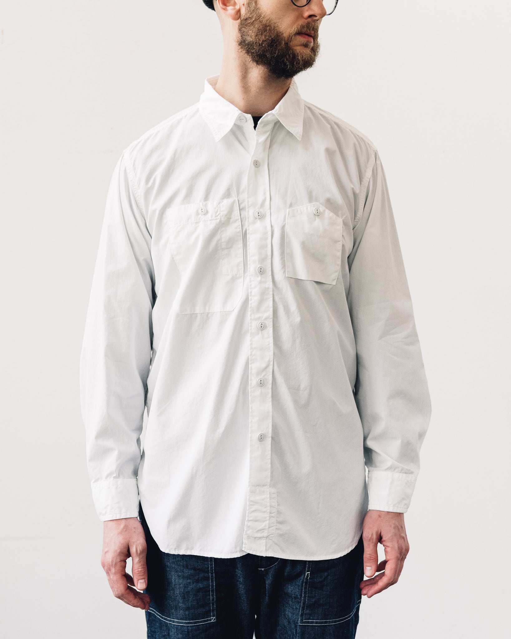 Engineered Garments Broadcloth Work Shirt, White | Glasswing