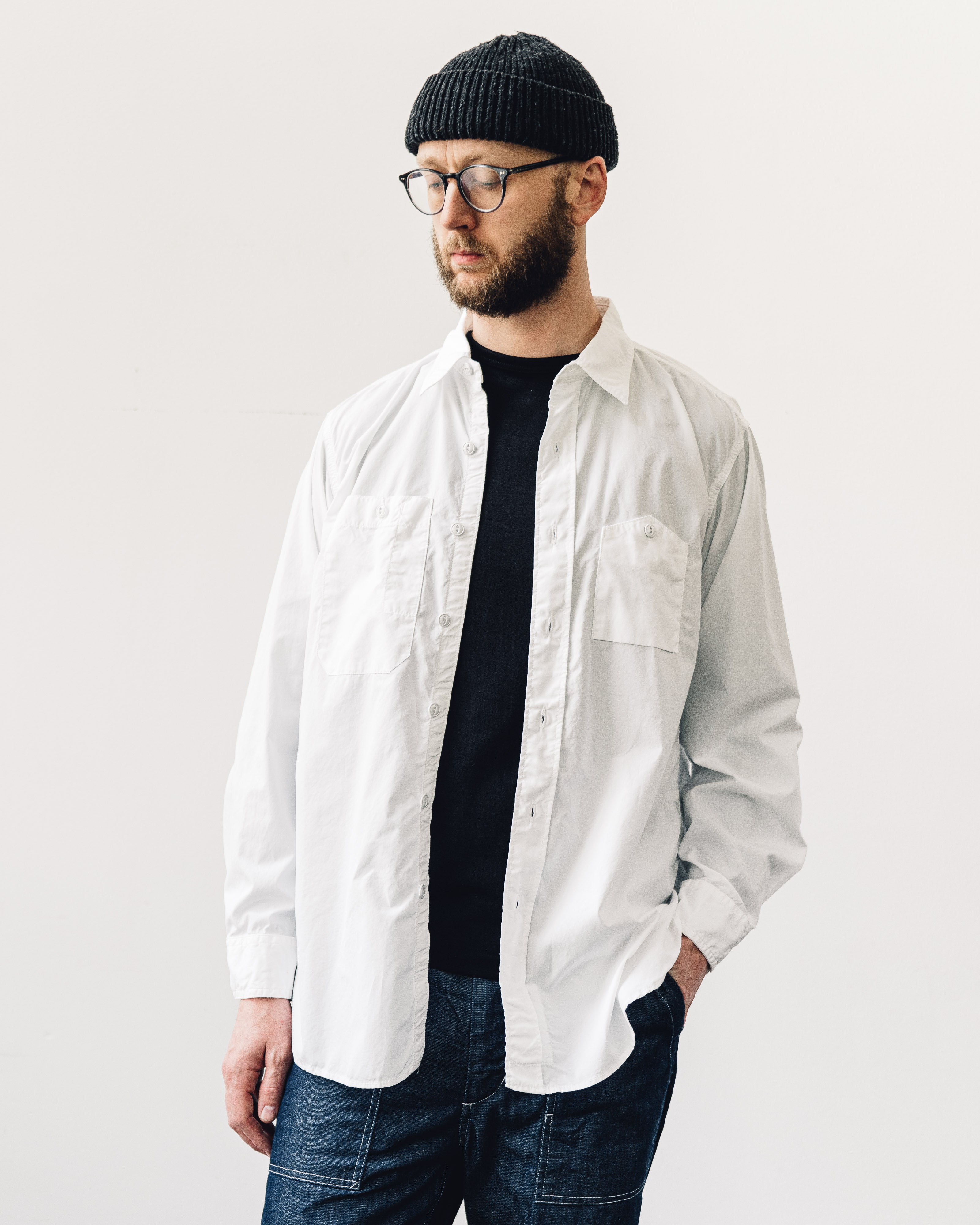 Engineered Garments Broadcloth Work Shirt, White – Glasswing