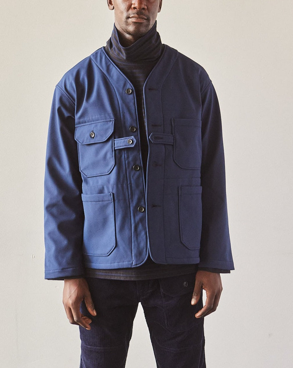 Engineered Garments Bonded Fleece Cardigan Jacket, Navy | Glasswing