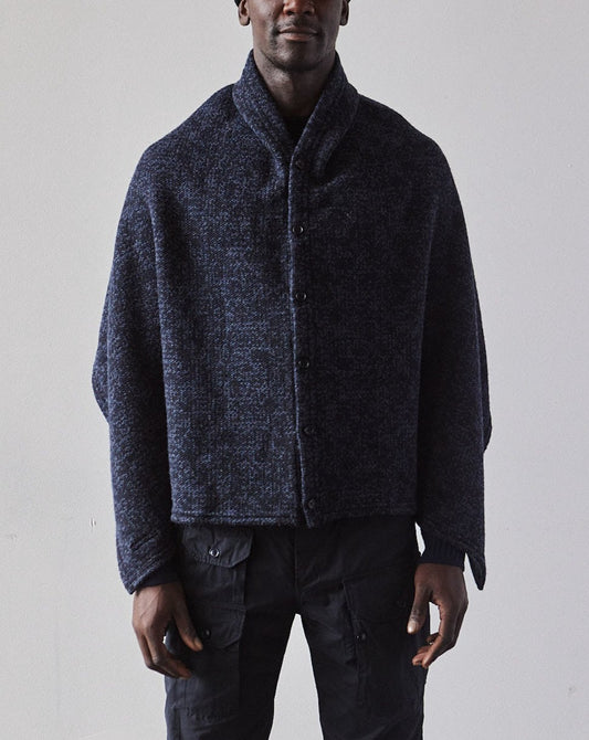 Engineered Garments Button Shawl, Heather Navy Sweater Knit