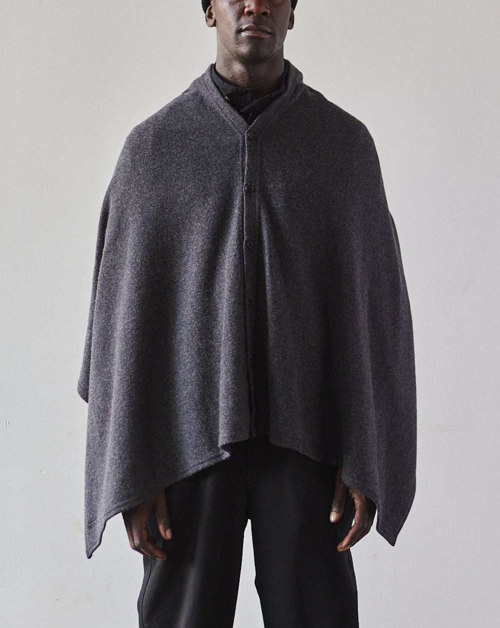Engineered Garments Button Shawl, Heavy Charcoal Wool | Glasswing