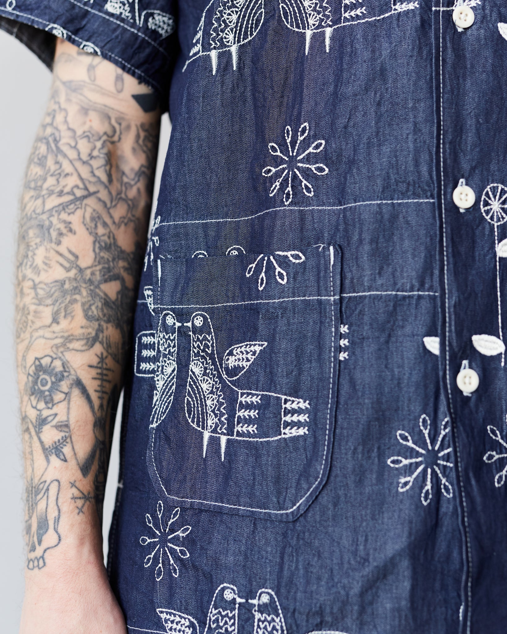 Engineered Garments Camp Shirt, Bird Embroidery | Glasswing