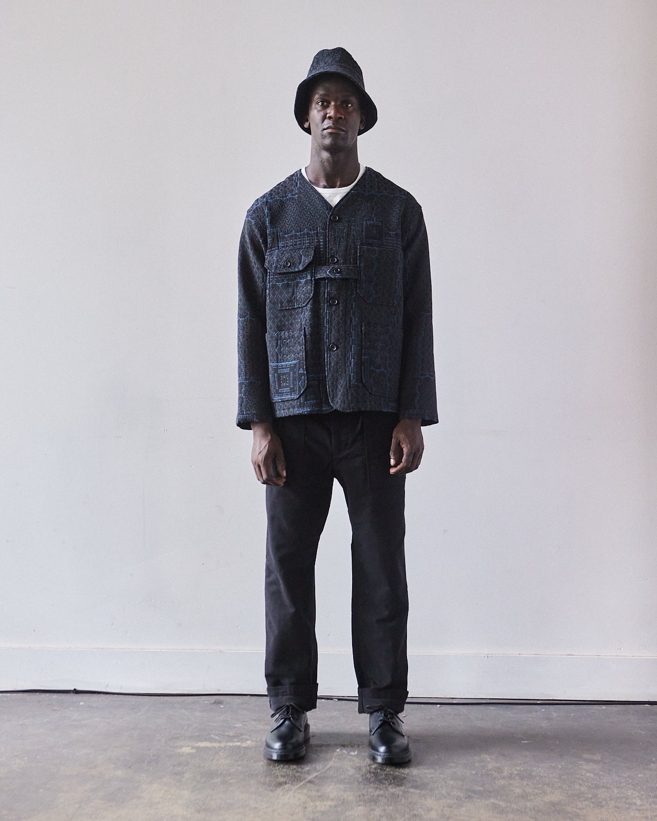 Engineered Garments Cardigan Jacket, Black/Navy Geo Jacquard – Glasswing