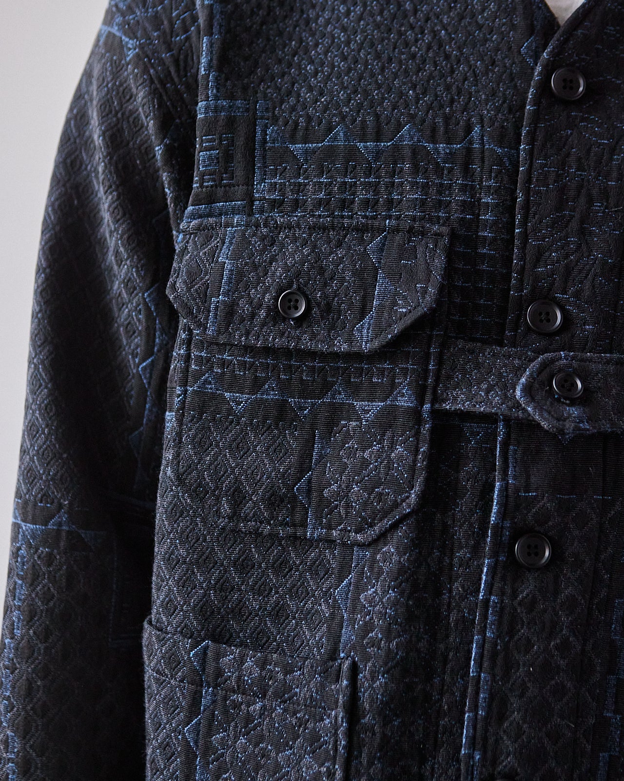 Engineered Garments Cardigan Jacket, Black/Navy Geo Jacquard 