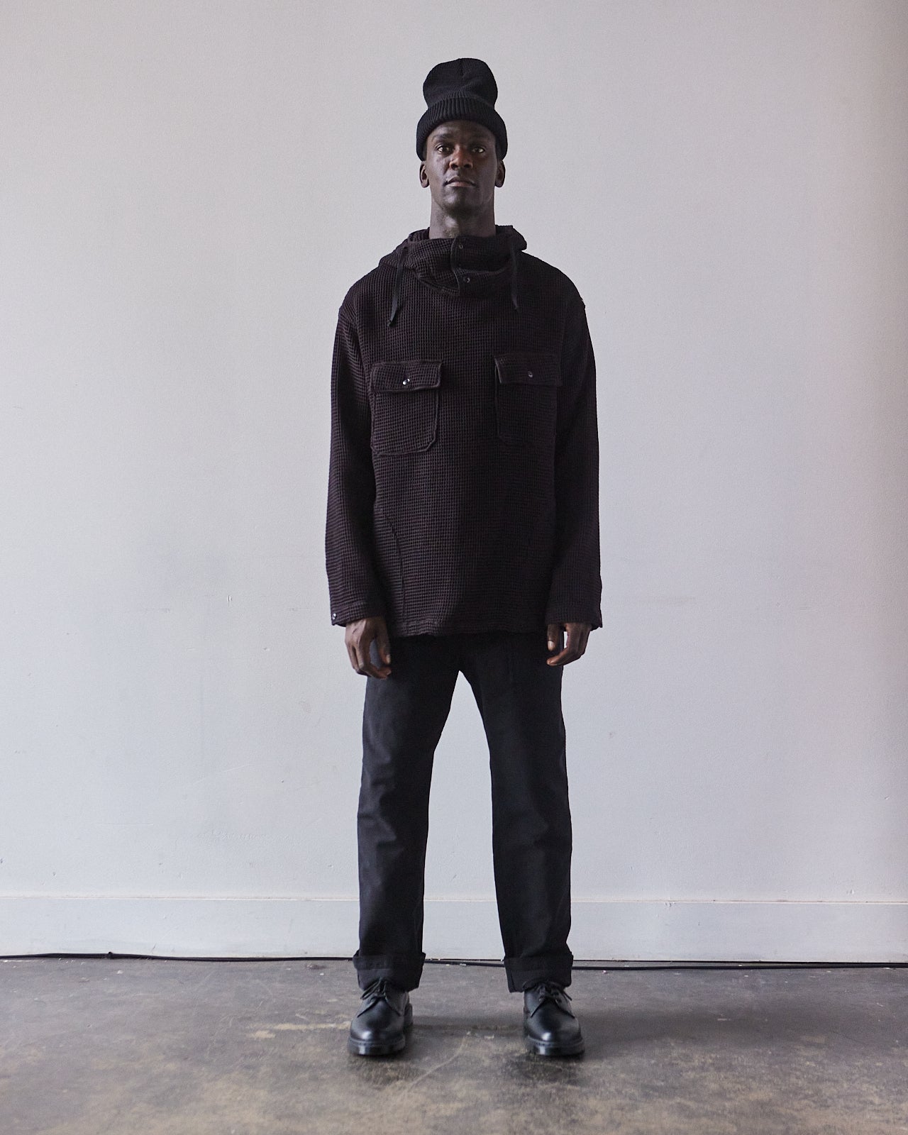 Engineered Garments Cotton Cagoule Shirt, Black Waffle – Glasswing