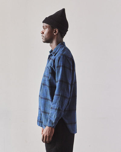 Engineered Garments Cotton Flannel Work Shirt, Navy/Black Plaid