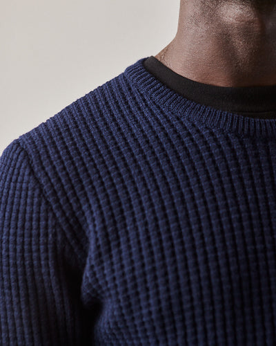 Engineered Garments Crew Neck Fisherman Sweater, Navy Waffle