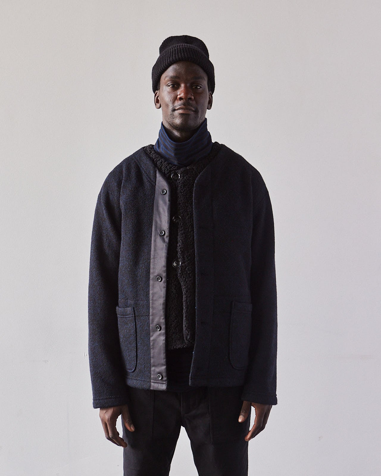 Engineered Garments Fake Melton Over Vest, Black | Glasswing