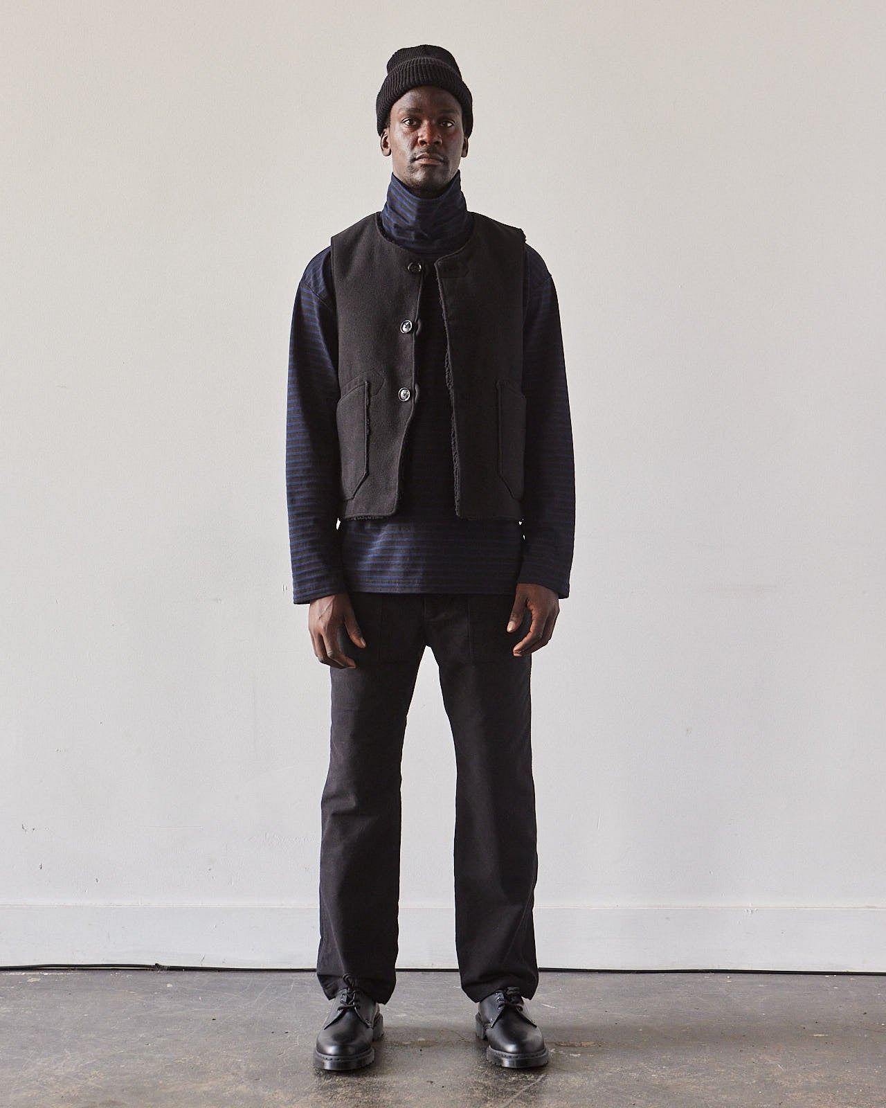 Engineered Garments Fake Melton Over Vest, Black | Glasswing