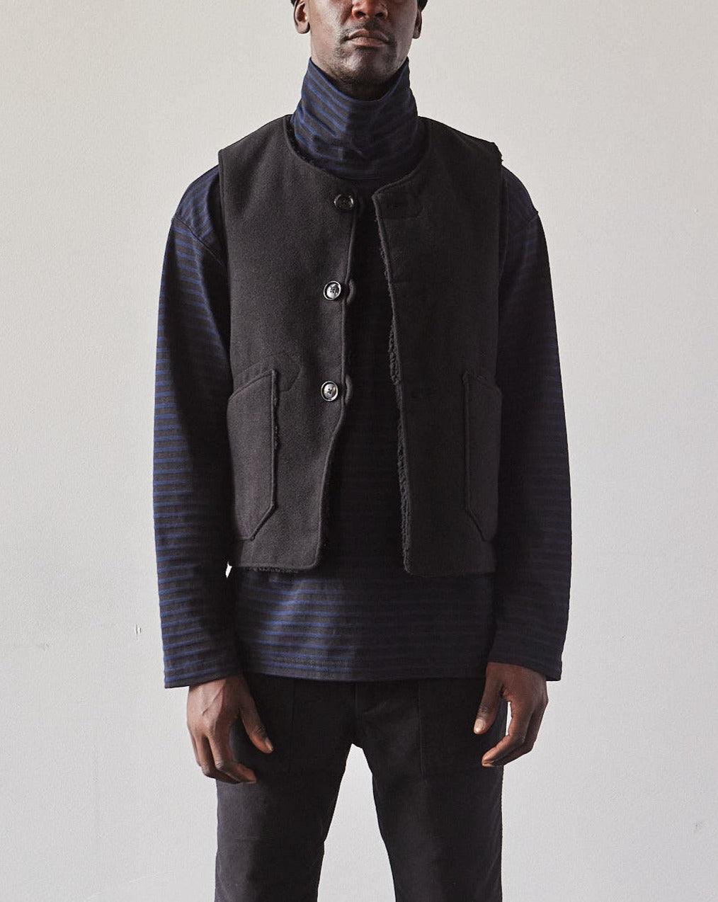 Engineered Garments Fake Melton Over Vest, Black | Glasswing
