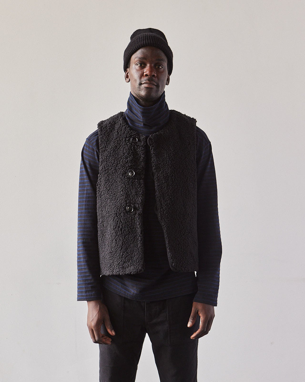 Engineered Garments Fake Melton Over Vest, Black | Glasswing