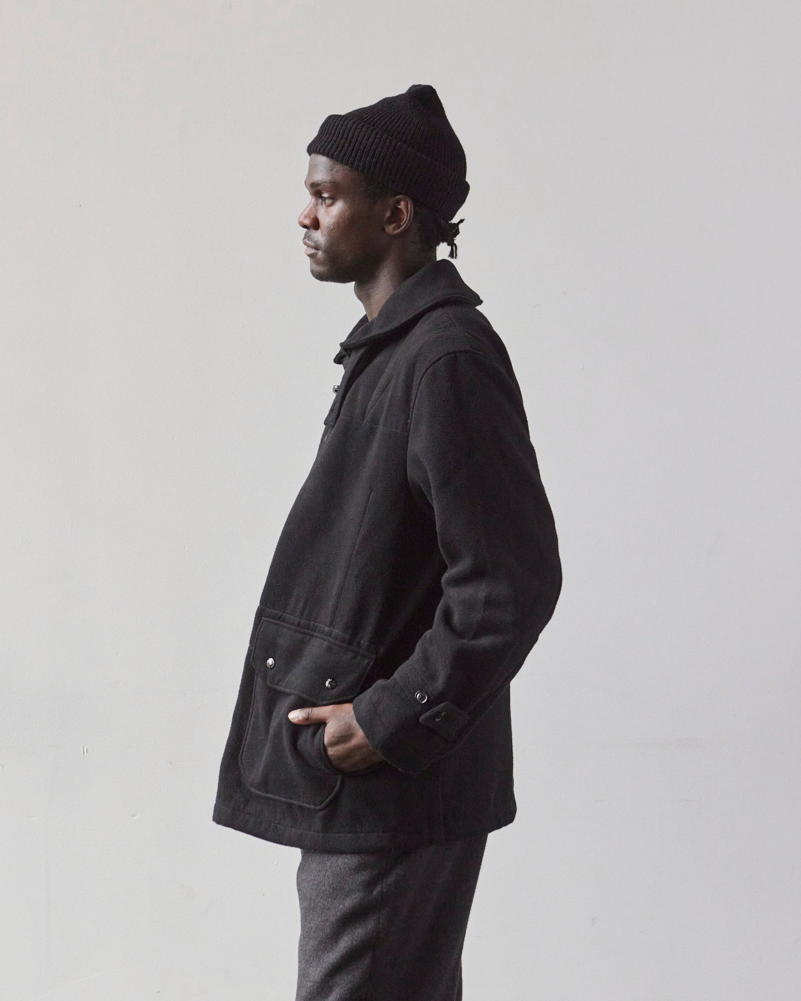 Engineered Garments Fake Melton Short Duffle Jacket, Black | Glasswing