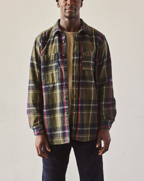 Engineered Garments Heavy Flannel Work Shirt, Green/Navy Big Plaid