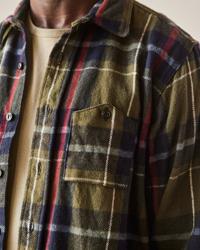 Engineered Garments Heavy Flannel Work Shirt, Green/Navy Big Plaid