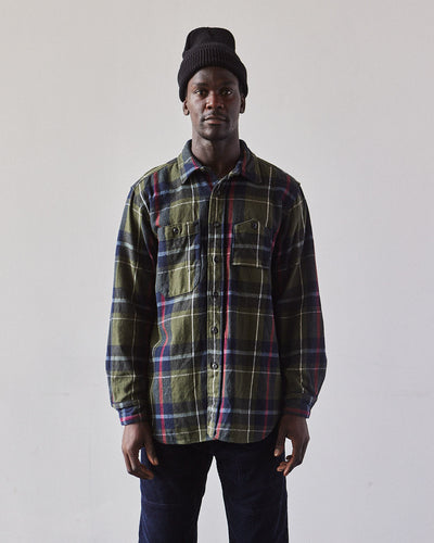 Engineered Garments Heavy Flannel Work Shirt, Green/Navy Big Plaid