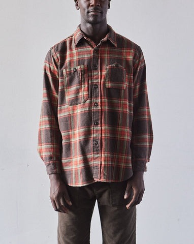Engineered Garments Heavy Twill Work Shirt, Brown/Orange Big Plaid