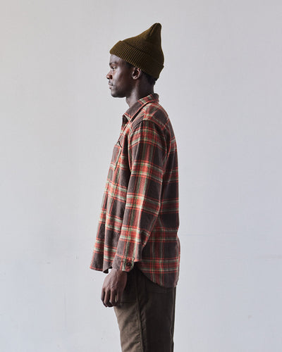 Engineered Garments Heavy Twill Work Shirt, Brown/Orange Big Plaid