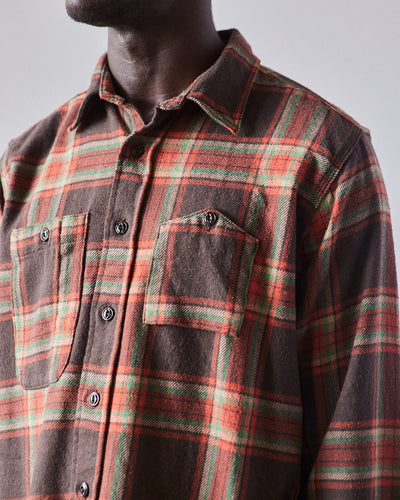 Engineered Garments Heavy Twill Work Shirt, Brown/Orange Big Plaid