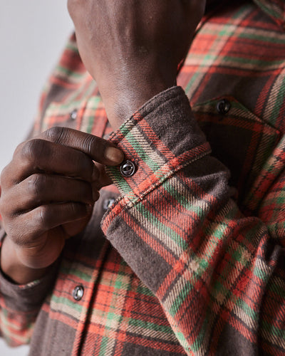 Engineered Garments Heavy Twill Work Shirt, Brown/Orange Big Plaid